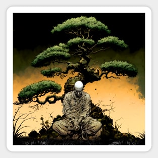 Tranquility in Chaos: Meditating Under the Japanese Bonsai Tree on a Dark Background Magnet